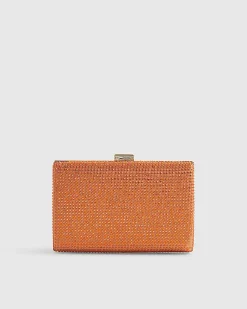 Orange Embellished Hard Clutch Bag