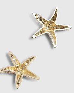 Orange Enamel Starfish Stud Earrings