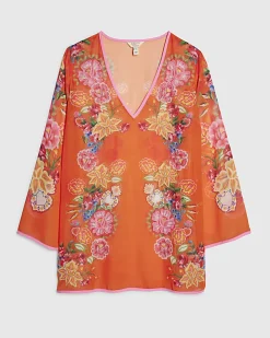Orange Floral Tunic Beach Dress
