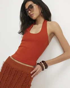 Orange Halter Neck Tank Top