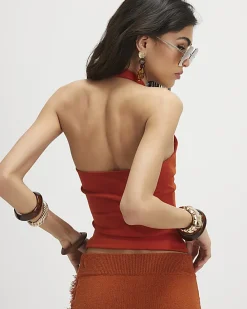 Orange Halter Neck Tank Top