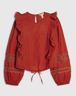 Orange Long Sleeve Ruffle Blouse