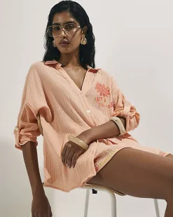 Orange Long Sleeve Textured Beach Shirt