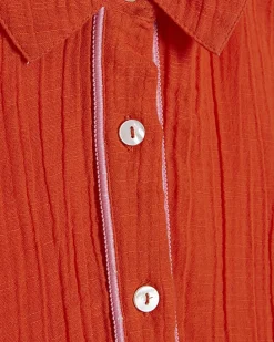 Orange Long Sleeve Tie Back Beach Shirt