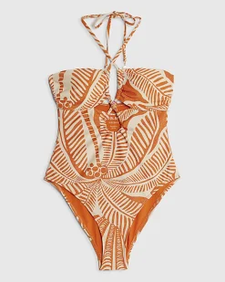 Orange Metallic Palm Print Swimsuit