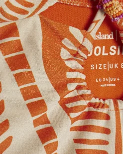 Orange Metallic Palm Print Swimsuit