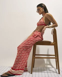 Orange Monogram Print Beach Trousers