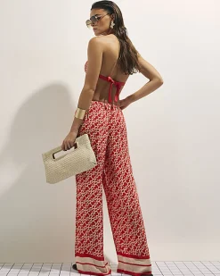 Orange Monogram Print Beach Trousers