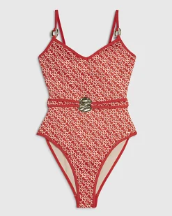 Orange Monogram Print Swimsuit