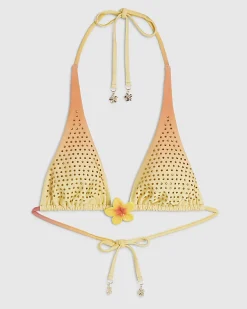 Orange Ombre Floral Embellished Bikini Top