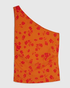 Orange One Shoulder Devore Top