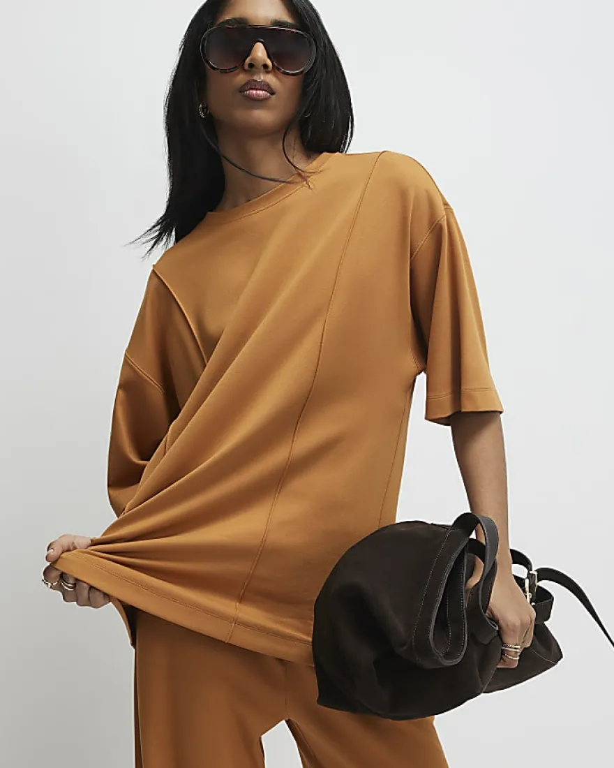 Orange Oversized Seam Front T-Shirt