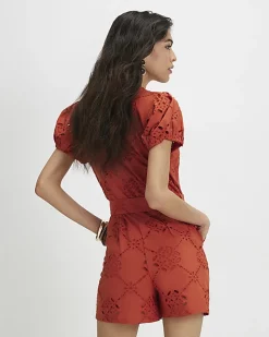 Orange Poplin Broderie Cutwork Playsuit