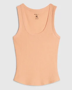Orange Ribbed Scoop Neck Vest Top