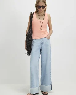 Orange Ribbed Scoop Neck Vest Top