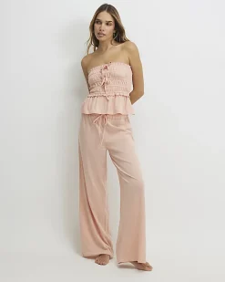 Orange Ruched Bandeau Lounge Set