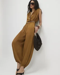 Orange Satin Balloon Leg Jumpsuit
