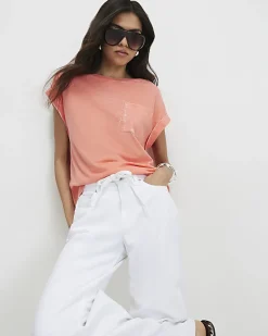 Orange Short Sleeve Burnout Effect T-Shirt