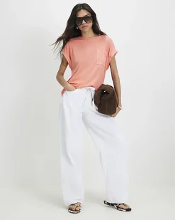 Orange Short Sleeve Burnout Effect T-Shirt
