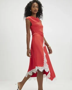 Orange Short Sleeve Lace Hybrid Midi Dress