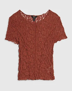 Orange Short Sleeve Lace Top