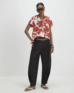 Orange Short Sleeve Printed Blouse