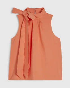Orange Sleeveless Pussybow Blouse