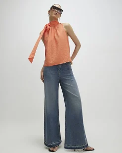 Orange Sleeveless Pussybow Blouse