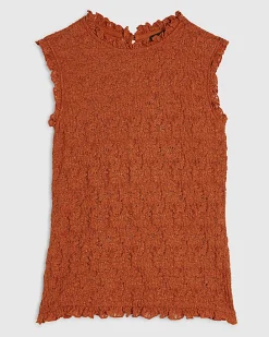 Orange Sleeveless Ruffle Textured Top