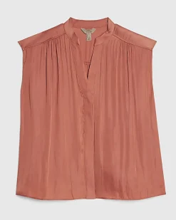 Orange Sleeveless Satin Blouse