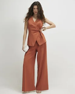 Orange Sleeveless Tie Front Top