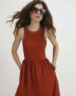 Orange Sleeveless Whipstitch Maxi Dress