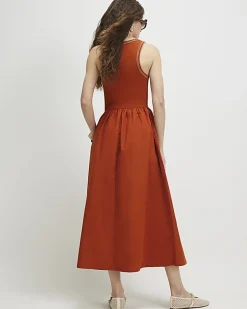Orange Sleeveless Whipstitch Maxi Dress