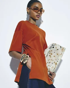 Orange Split Hem Boyfriend Fit T-Shirt