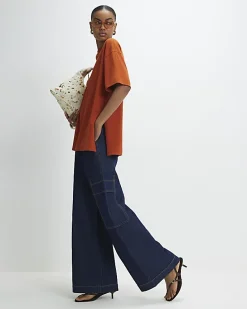 Orange Split Hem Boyfriend Fit T-Shirt
