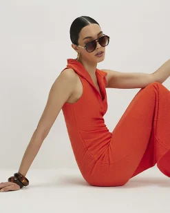 Orange Textured Sleeveless Polo Maxi Dress