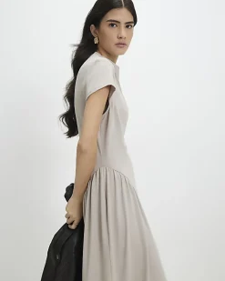 Petite Beige Fitted Waist Maxi Dress