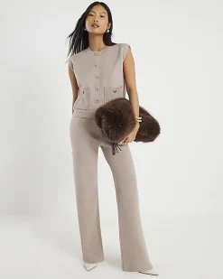 Petite Beige Knitted Waistcoat
