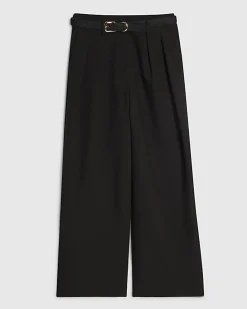 Petite Black Belted Wide Leg Trousers