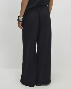 Petite Black Linen Blend Wide Leg Trousers