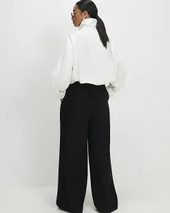 Petite Black Pleated Wide Leg Trousers