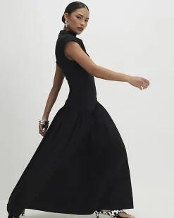 Petite Black Short Sleeve Hybrid Maxi Dress