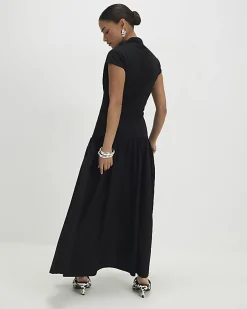 Petite Black Short Sleeve Hybrid Maxi Dress