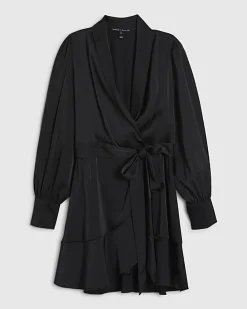 Petite Black Wrap Front Mini Dress