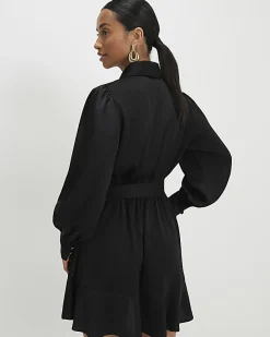 Petite Black Wrap Front Mini Dress