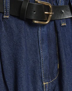Petite Blue Belted Pleated Wide Leg Jeans