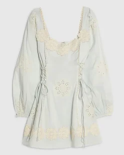 Petite Blue Broderie Daisy Mini Dress