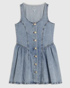 Petite Blue Button Front Denim Mini Dress