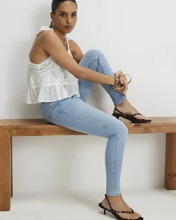 Petite Blue Contrast Stitch Skinny Jeans
