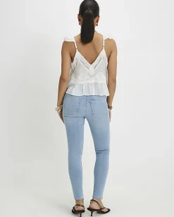Petite Blue Contrast Stitch Skinny Jeans